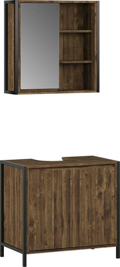 Vicco Badmöbel-Set Naola, 2 Teile, Eiche/Schwarz