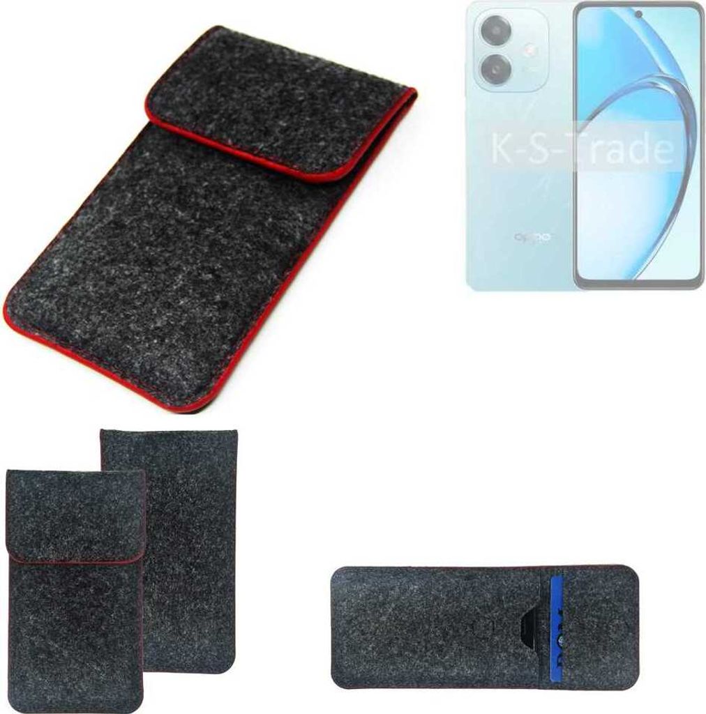 K-S-Trade Handy Schutz Hülle kompatibel mit Oppo A20 Schutzhülle Handyhülle Filztasche Pouch Tasche Case Sleeve Filzhülle dunkelgrau roter Rand