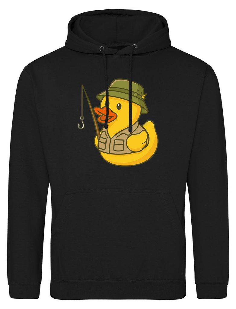 Huuraa Uni Hoodie Quietscheente Angler Comic Gummiente XXL Deep Black Vegan Sweatshirt Geschenkidee