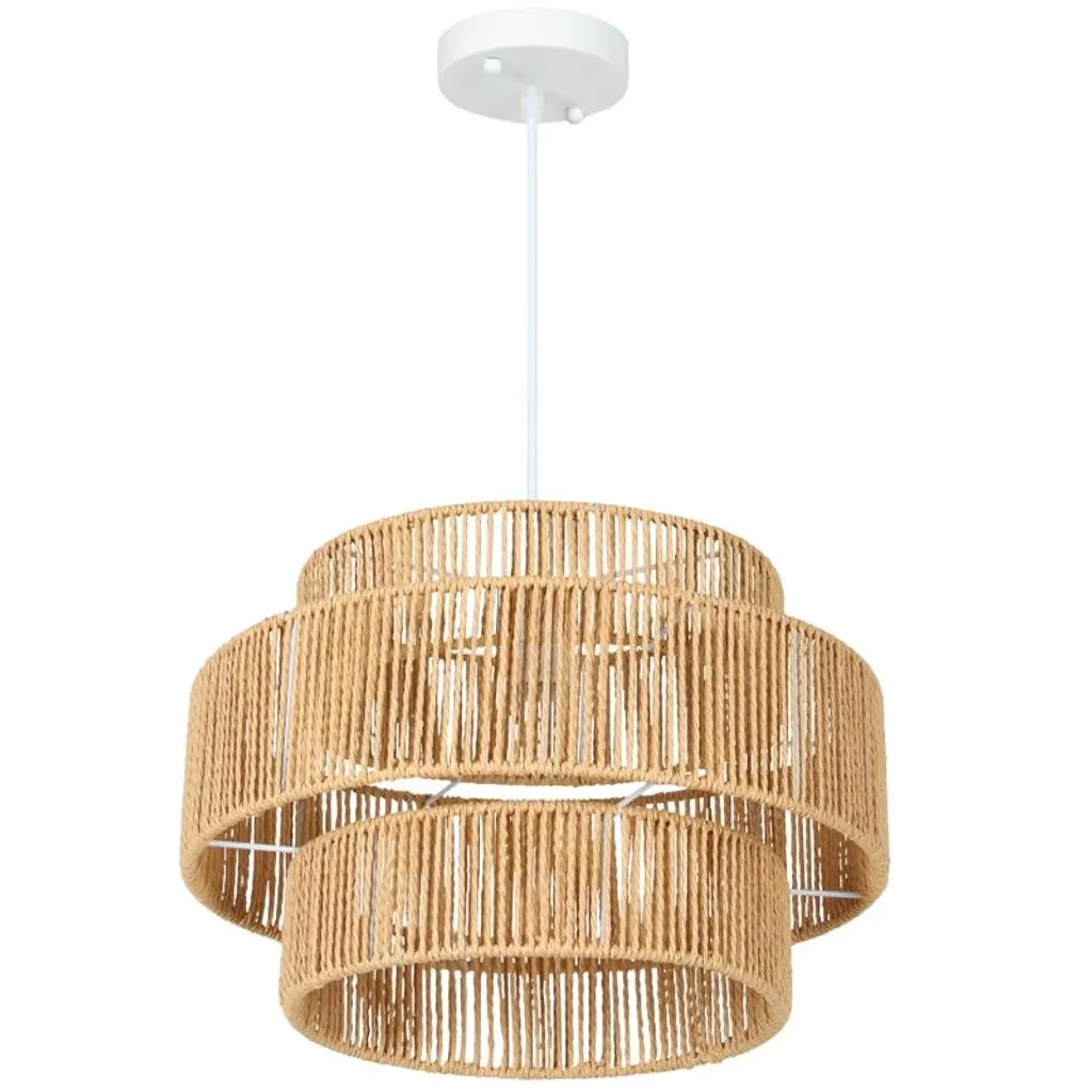 Suspension corde de chanvre marron avec abat-jour tressé douille E27
