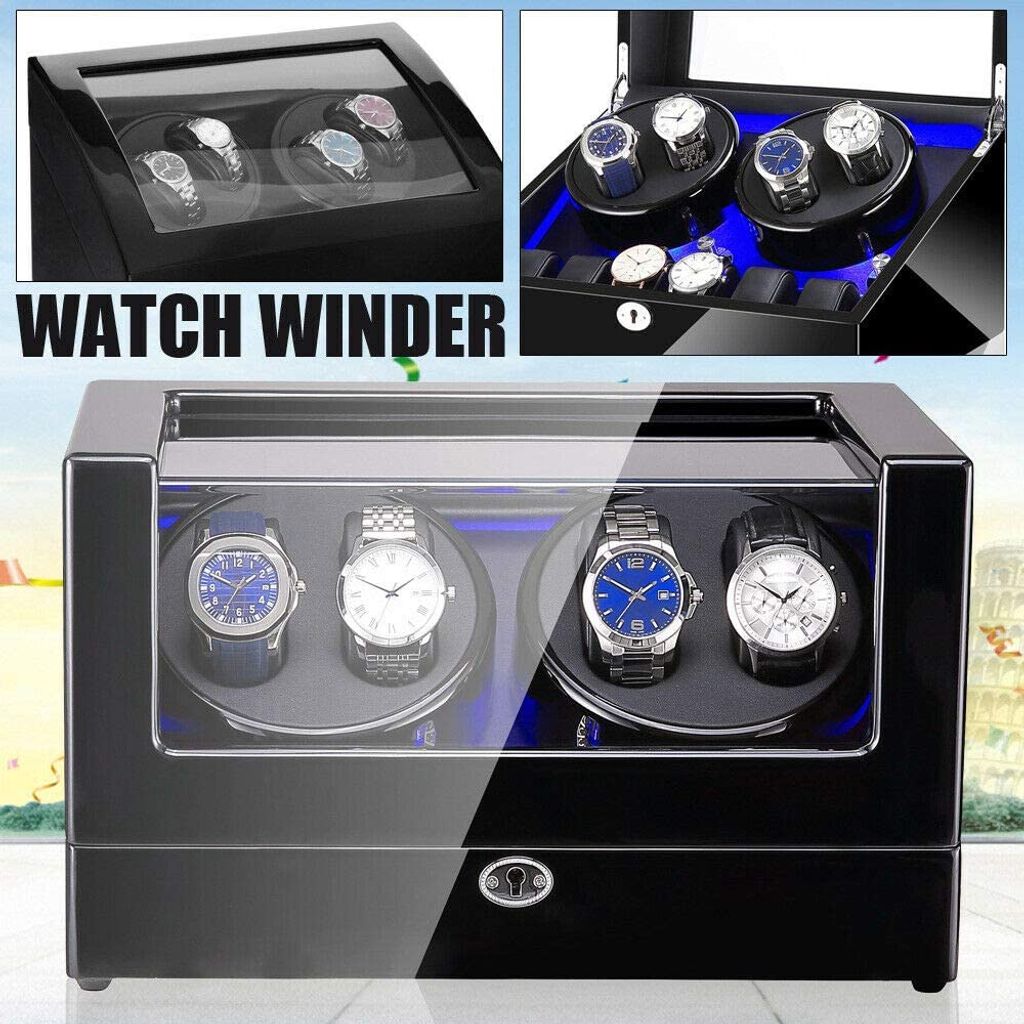 Luxus Uhrenbeweger watchwinder Kubus 4+6 Uhren Automatisch Box Vitrine Schwarz 