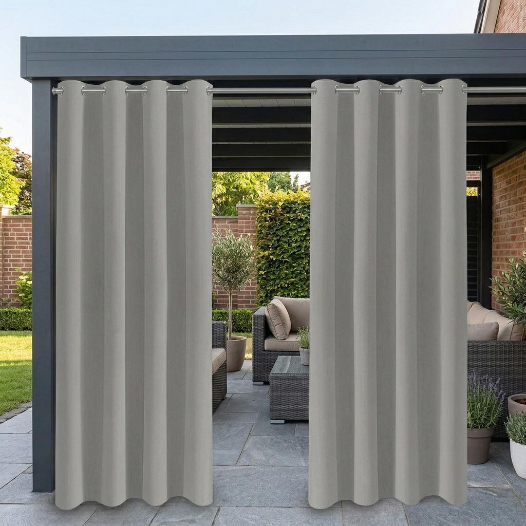 2 Stück Außen Vorhang Wetterfest Blickdicht Outdoorvorhänge Sonnenschutz Wasserdicht Gardinen Ösenschal für Terrasse Balkon Hof, B132xH244cm, ...