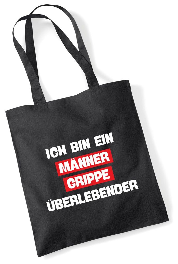 Huuraa Jutebeutel Ich bin ein Männergrippe überlebender 10 Liter Black Baumwolle Tasche Geschenkidee