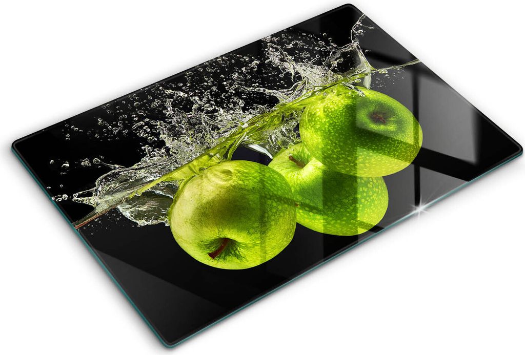 Abdeckung Glas - Küchenabdeckung - 80x52 cm - Abdeckplatte -Grüne Äpfel und Wasser