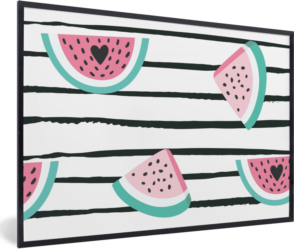 MuchoWow Gerahmtes Poster Wassermelone - Sommer - Schwarz 90x60 cm - Poster mit Schwarzem Bilderrahmen Wandposter Rahmen Foto Bilder - Fotorahmen...