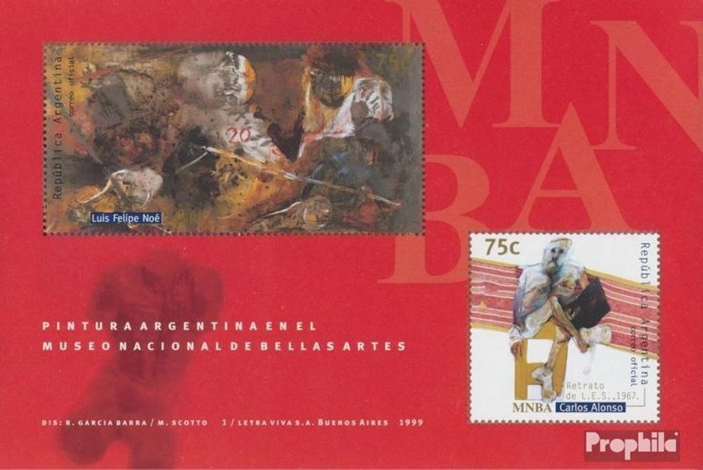 Briefmarken Argentinien 1999 Mi Block63 (kompl.Ausg.) postfrisch Gemälde aus Nationalmuseum