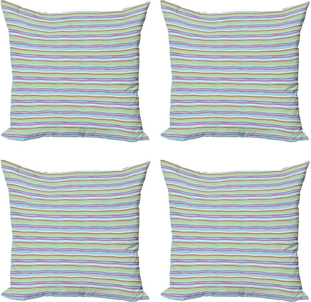 ABAKUHAUS Abstrakt Kissenbezug Set (4 Stück), Bunte Ripple Linien Fun, Moderner Doppelseitiger Digitaldruck, 40 cm x 40 cm, Hellblau und Multicolor