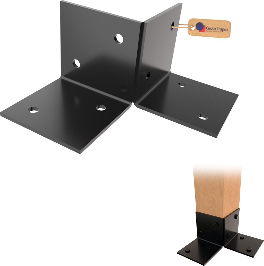 GeZu Impex Pfosten Bodenverbinder 91 x 91 mm Schwarz Pulverbeschichtet Pergola