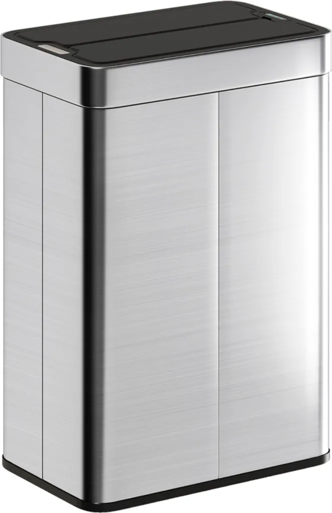 Grande poubelle automatique 55L inox avec ouverture papillon centrale