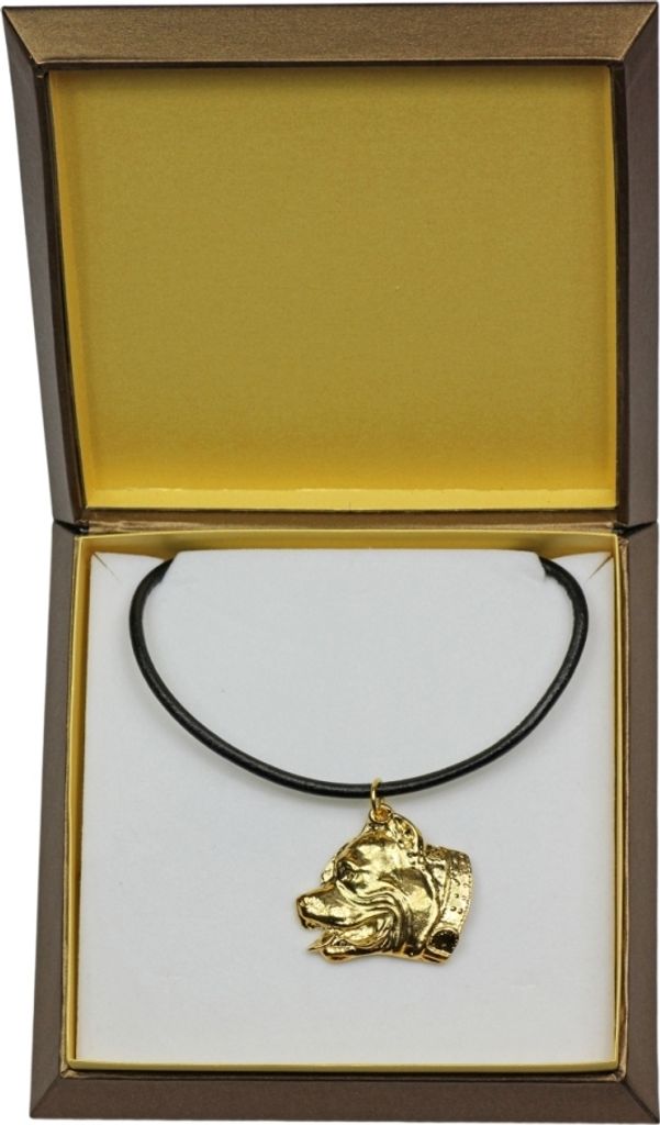 Pit Bull, American Pit Bull Terrier, Pitbull, APBT - Hundehalsband in Geschenkbox, vergoldeter Anhänger für Hundefans, auffälliger Schmuck von A...