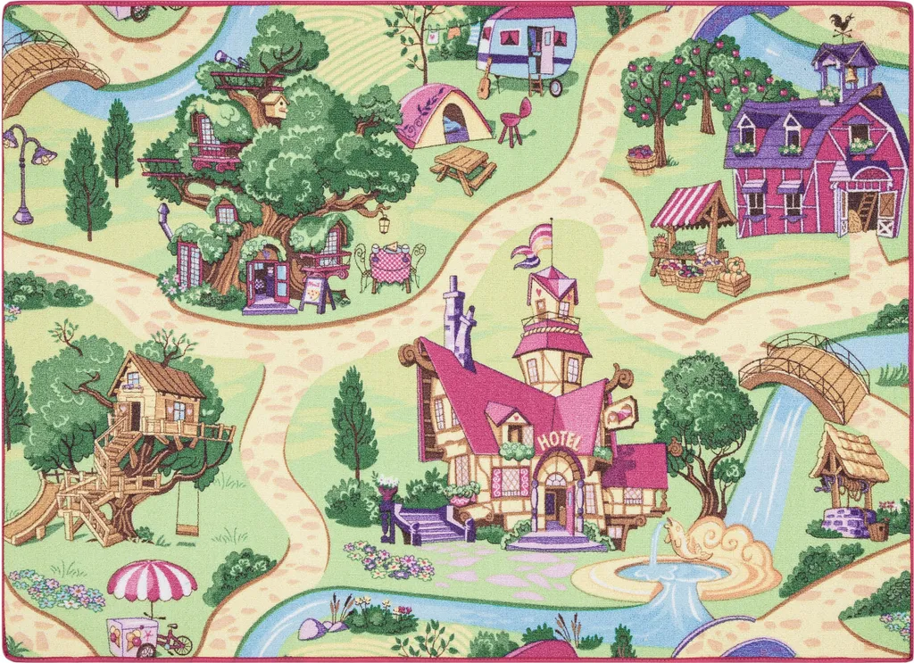 Tapis REBEL ROADS Candy Town 27 antidérapant rose et vert - 95x133 cm
