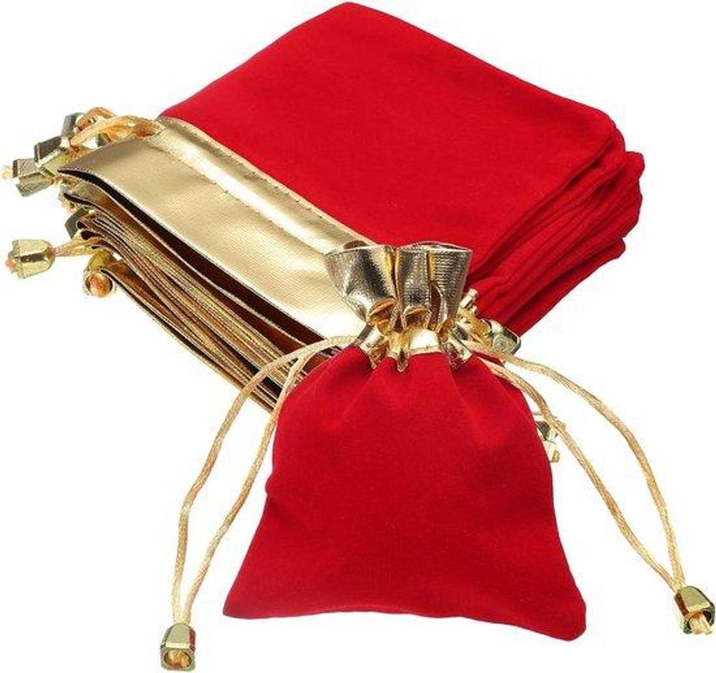 Samtbeutel-Set, 12 Stück, rot, 9x11 cm, mit Zugband