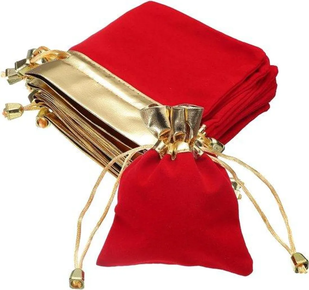 Sachet cadeau en velours rouge 9x11 cm pour bijoux et dragées - 12pcs
