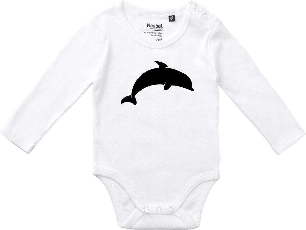 Huuraa Baby Body Delfin Silhouette 68 White Baumwolle Fairtrade Langarmbody Geschenkidee