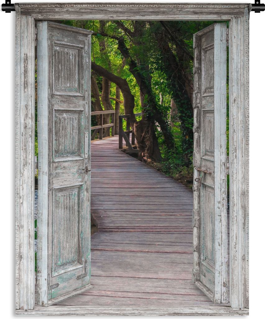 MuchoWow Wandteppich Wandbehang Brücke - Wald - Aussicht 60x80 cm Tapisserie Dekoration Wandtuch - Decke - Wandtücher - Wohne