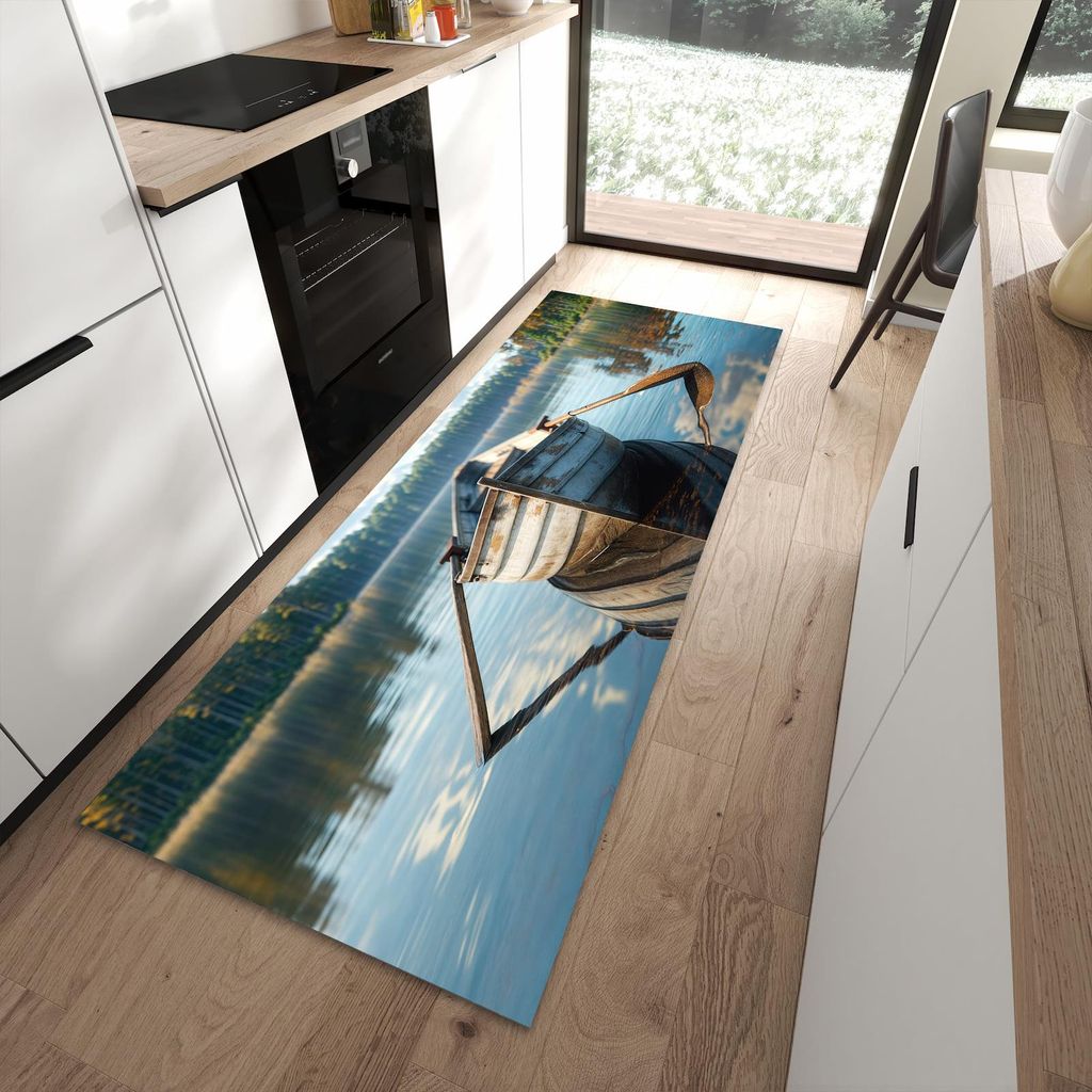 Küchenteppich 90x240cm rutschfest & abwischbar PVC Läufer - Boot auf See
