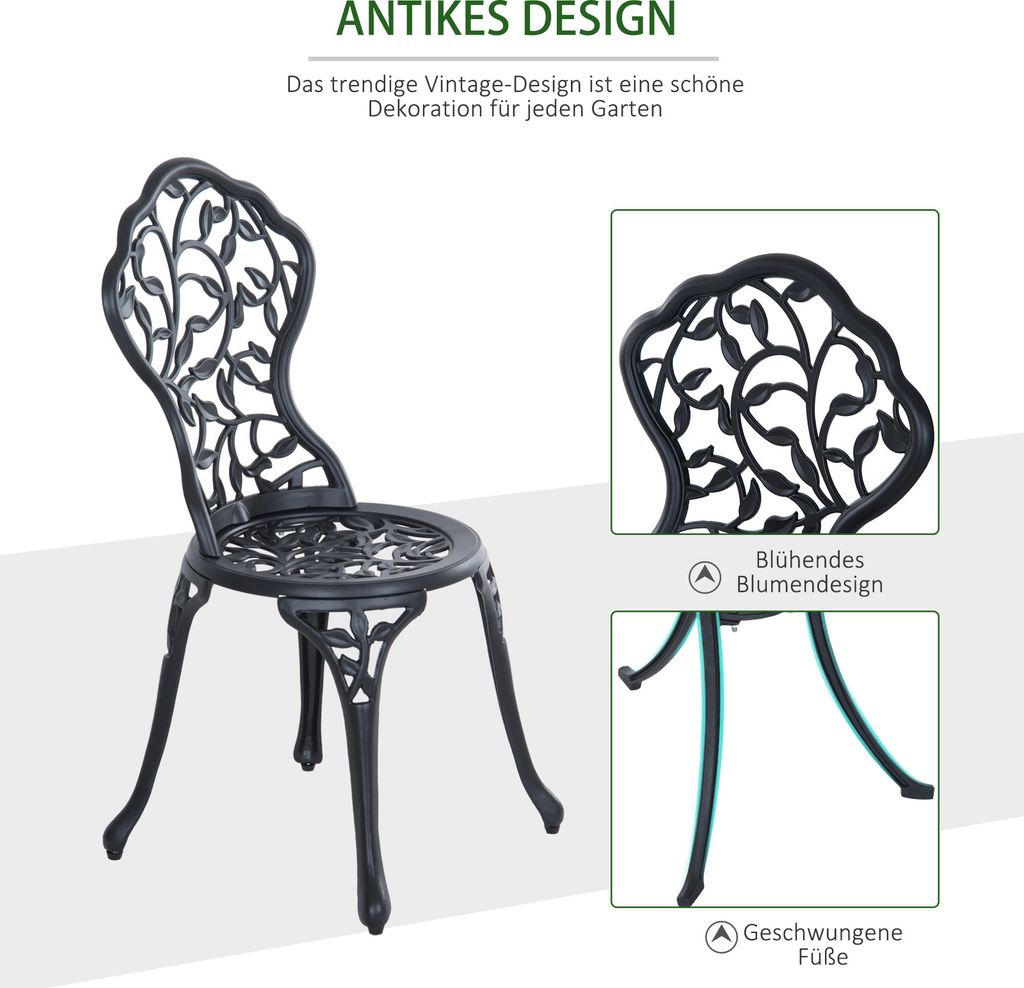 Outsunny bistro set 3dílný zahradní set z litého hliníku Obrázek produktu 4