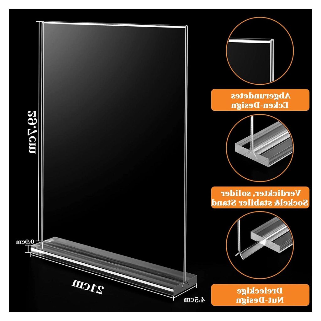 4 Stück Aufsteller DIN A4, glasklarer T-Ständer Hochformat Acryl A4 für Werbung, Speisekarten und Hinweisschilder