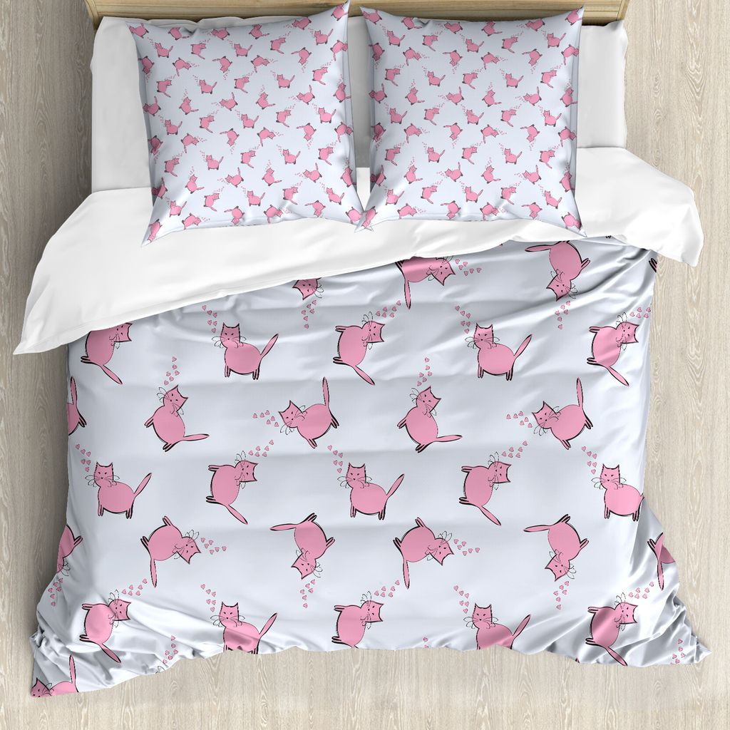 ABAKUHAUS Katzenliebhaber Bettbezug, Romantische rosa Kätzchen, Milbensicher Allergiker geeignet mit Kissenbezügen, 155 cm x 220 cm - 80 x 80 cm,...