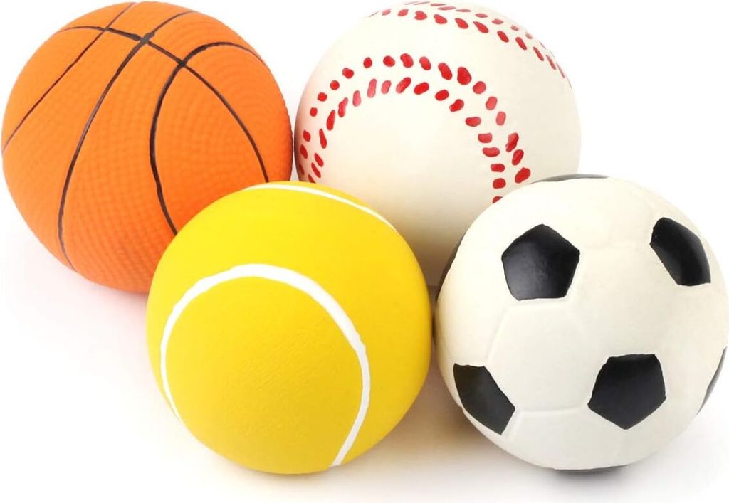 4er-Pack Latex-Spielbälle für kleine und mittelgroße Hunde, Kauspielzeug für Hunde, weicher Quietschball für Welpen, interaktiver fester Hüpf...