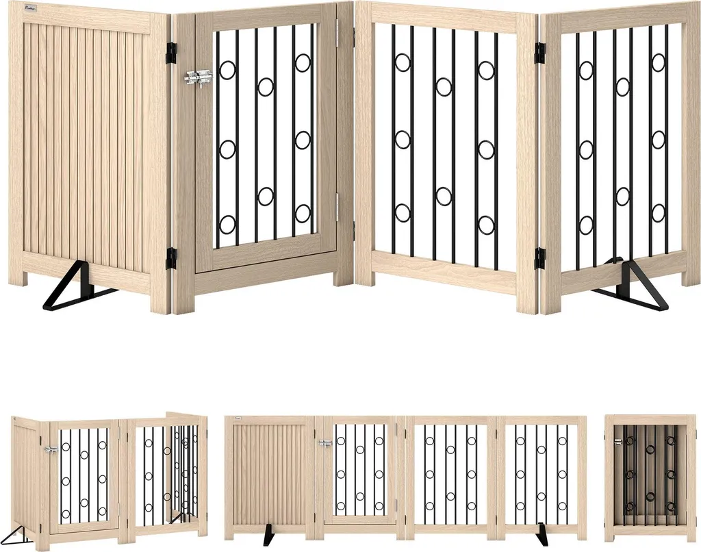 Barrière animaux 4 panneaux modulables en MDF bois et acier haute qualité