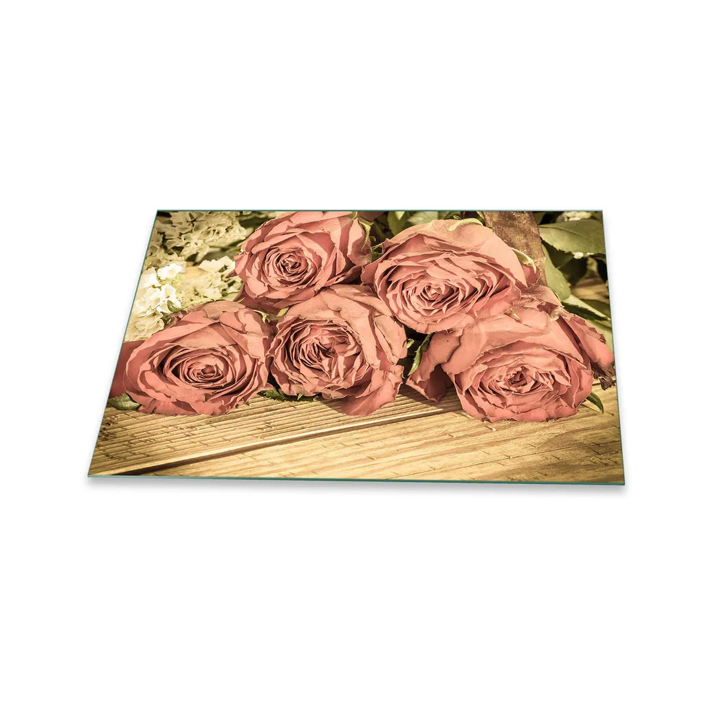 Piastra Copertura Vetro 80x52 Rose Rosse - Paraschizzi Cucina Luxury