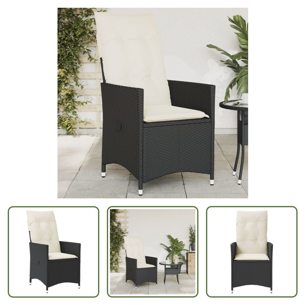 The Living Store Gartensessel Verstellbar mit Kissen Schwarz Poly Rattan