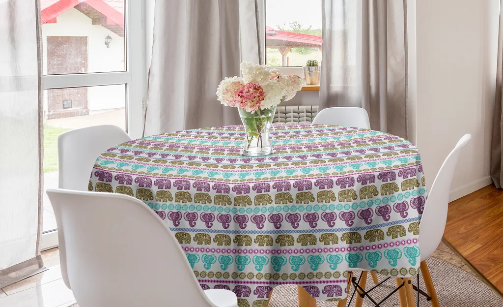 Tovaglia Rotonda Elefante Tribale ABAKUHAUS 150cm Cucina Boho Chic