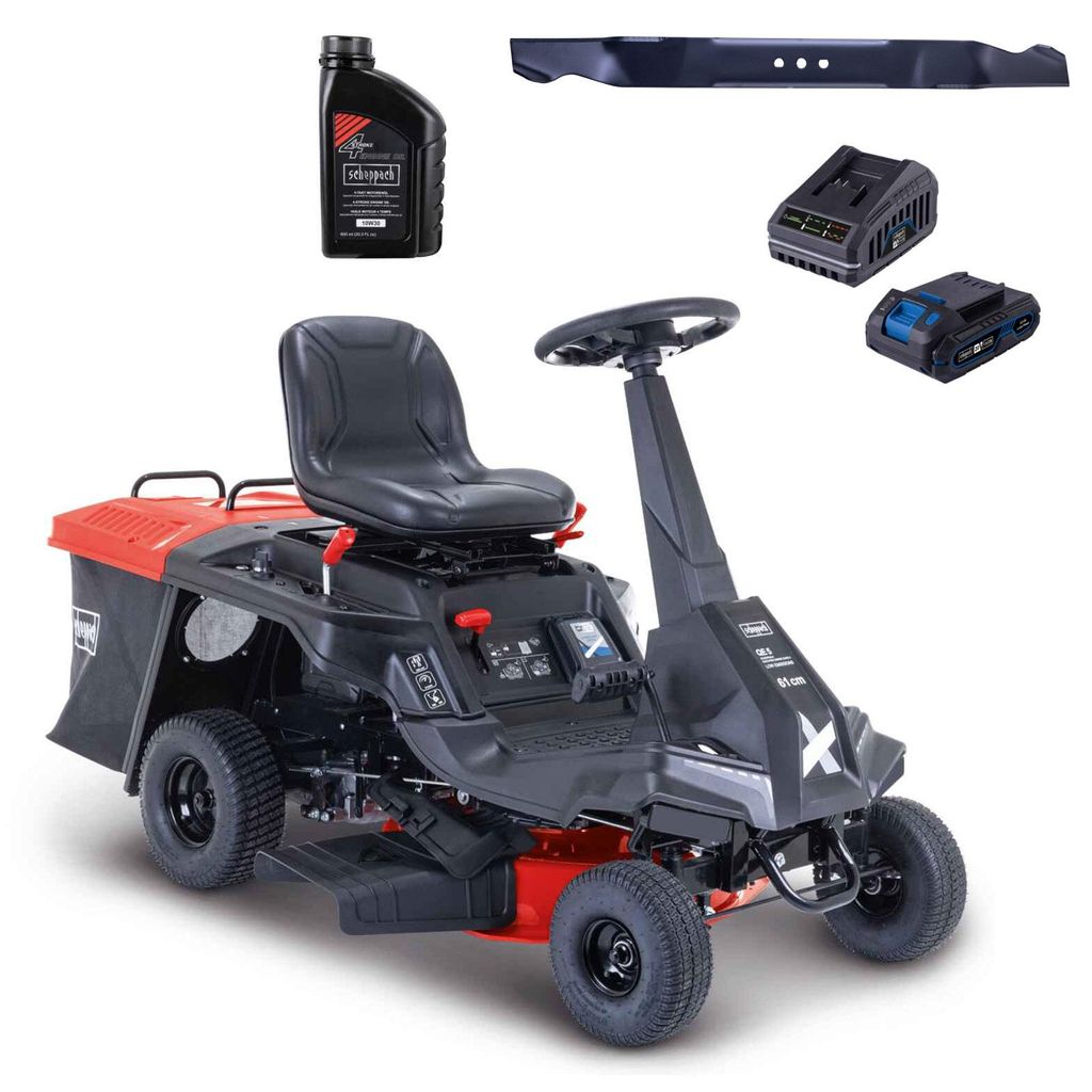 Scheppach Benzin-Aufsitzrasenmäher MR230-61 | 6PS / 4,4kW 4-Takt-Benzinmotor | 61cm Schnittbreite | 150L | E-Start | 5 Gänge | inkl. Messer + Mot...