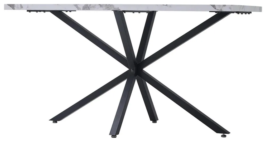 Table à manger rectangulaire 6 personnes blanc effet marbre 140cm