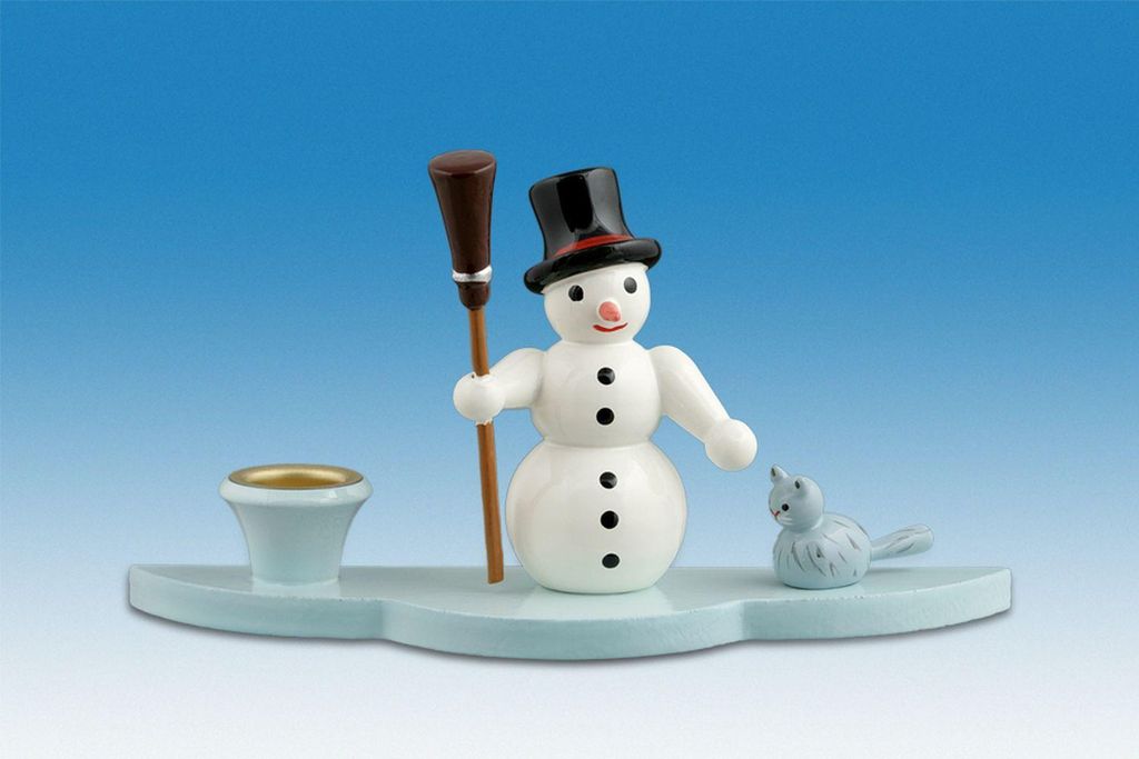 Kerzenhalter Schneemann mit Katze Höhe ca. 6cm NEU Produktbild 