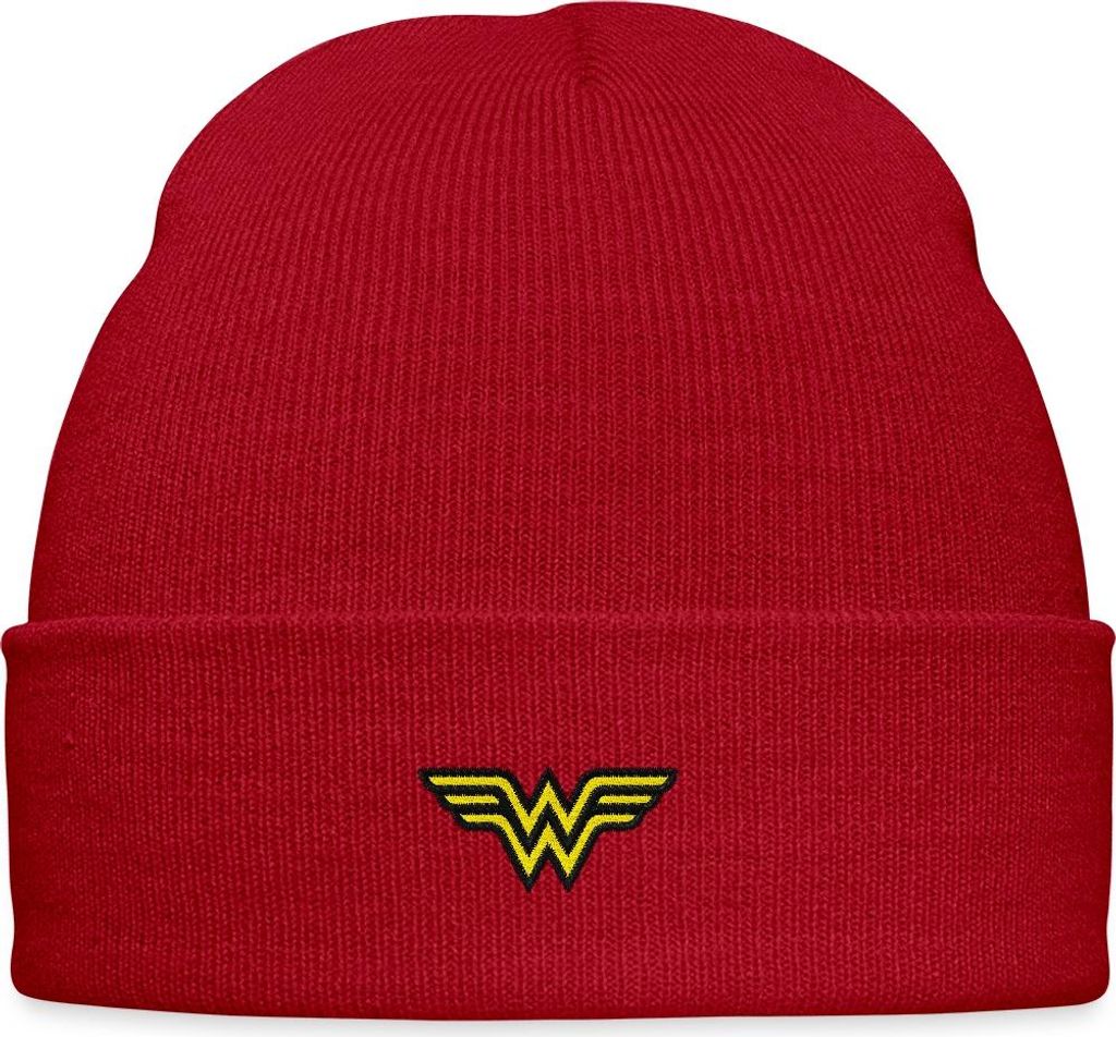 Spreadshirt DC Comics Wonder Woman original Logo Stick Bestickte Wintermütze, One size, klassisch Rot