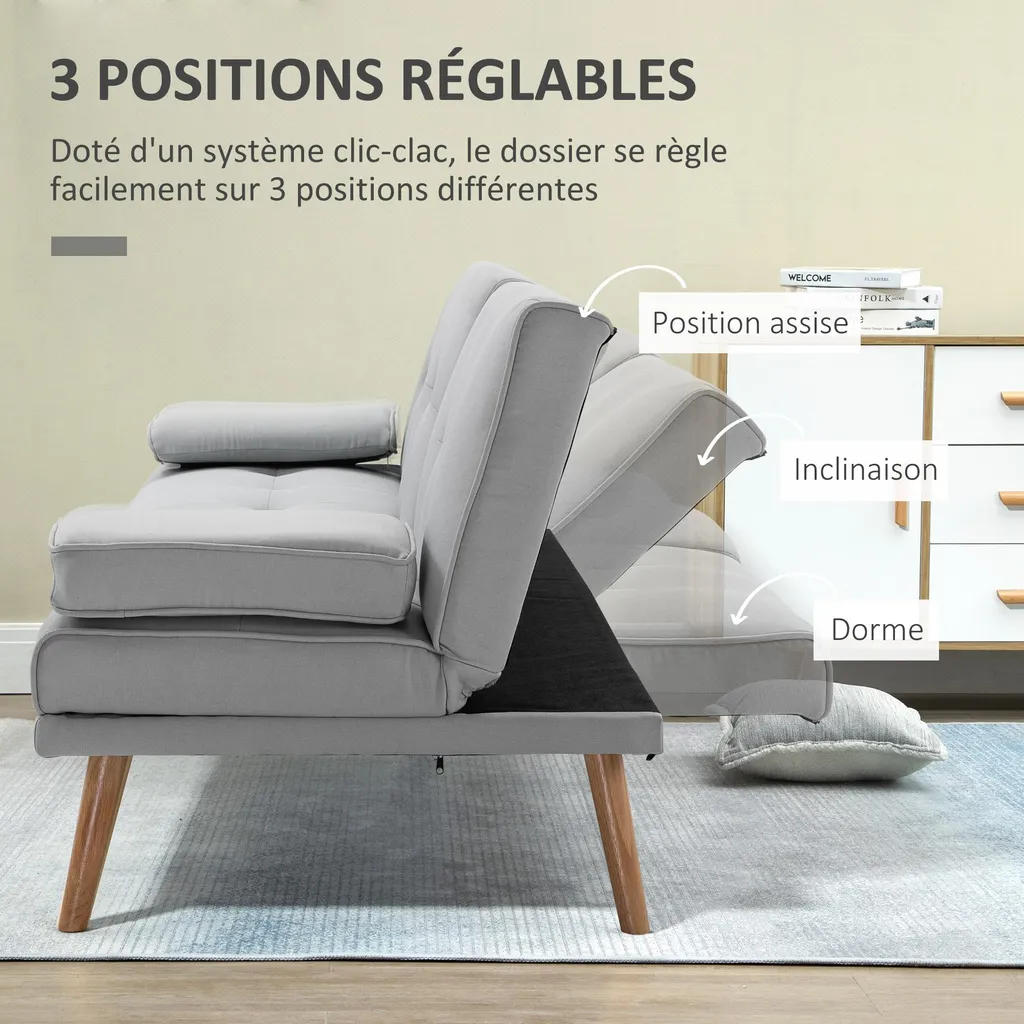 Canapé convertible confortable gris 3 places pour optimiser petit espace - 4
