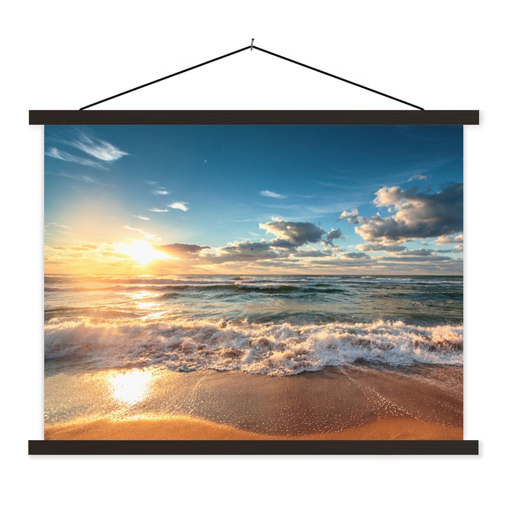 MuchoWow Textilposter Strand - Meer - Sonnenuntergang 60x45 cm mit schwarzem Rahmen - Poster Schlafzimmer