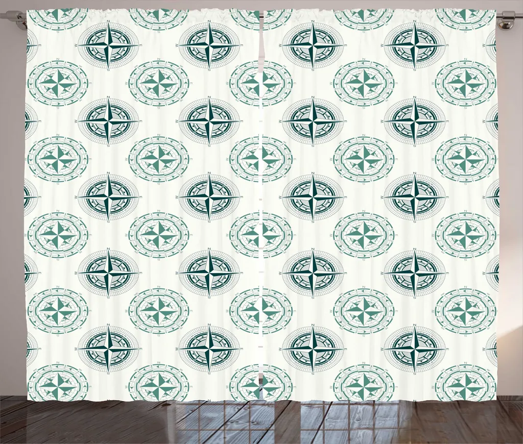 Rideaux de Salon Imprimés Style Rustique 280x225 cm Motif Maritime Vert