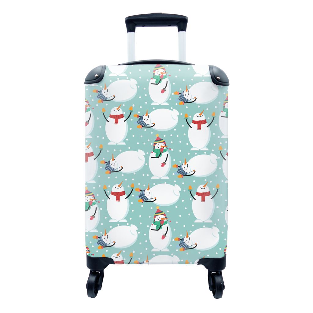 MuchoWow Koffer Handgepäck Trolley Rollkoffer Kleine Reisekoffer mit 4 Rollen - Schneemann - Cartoon - Winter - Weihnachten - Muster - Cabin Siz...