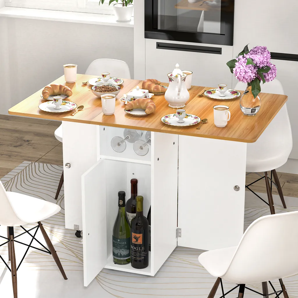 Table de cuisine à roulettes en chêne - Table console pliante multifonction