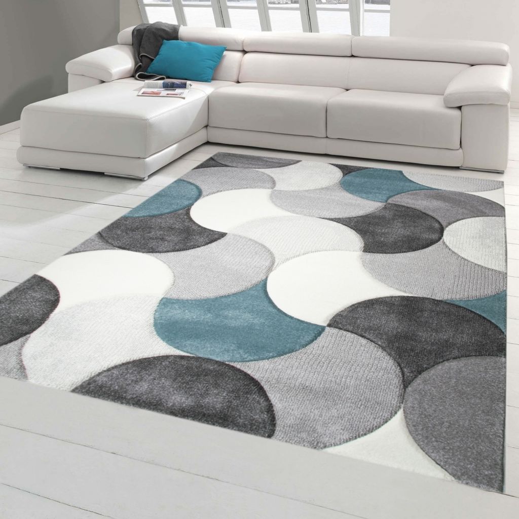 Designer und Moderner Teppich Kurzflor mit Tropfen Muster in Türkis Grau Beige Größe - 80 x 300 cm