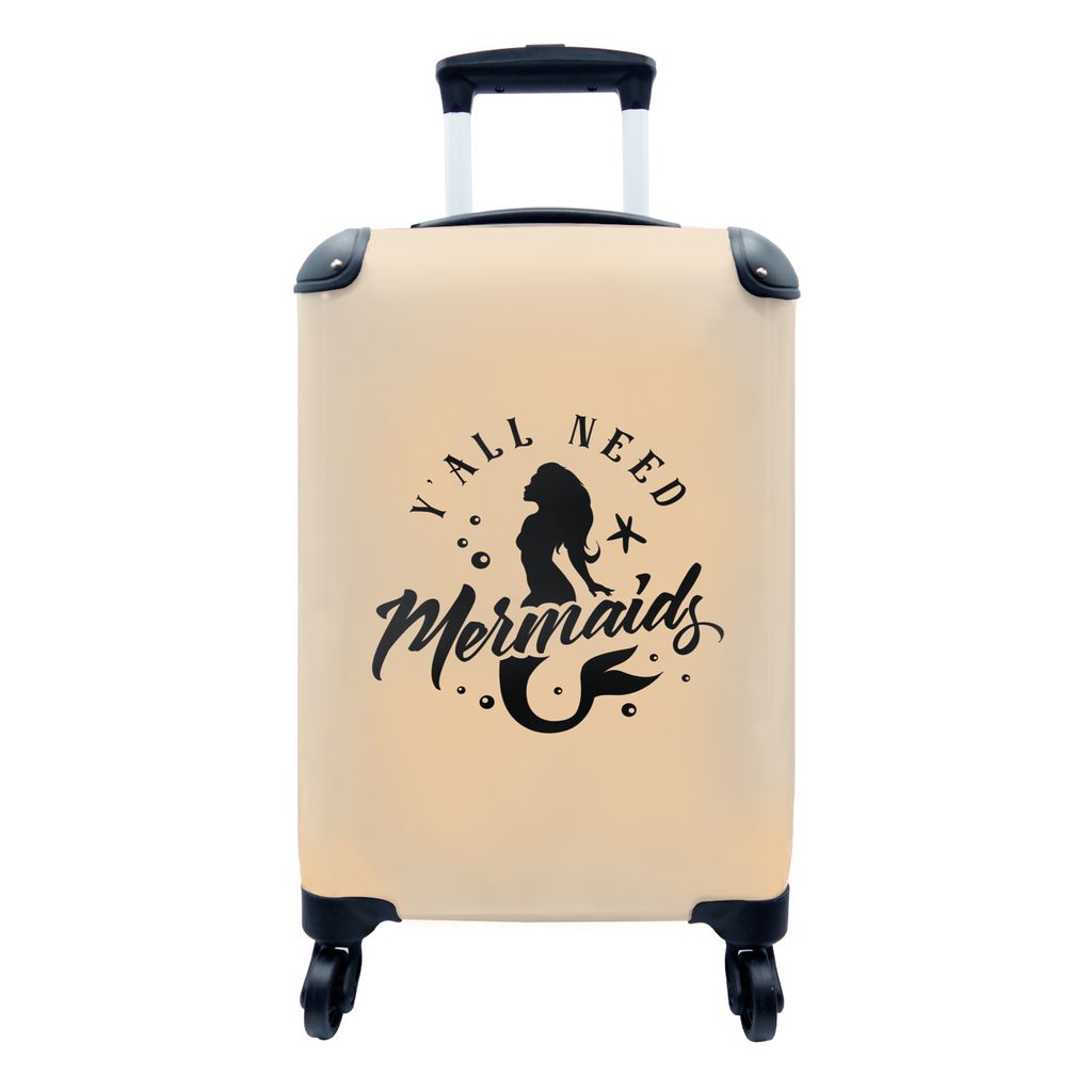 MuchoWow Koffer Handgepäck Trolley Rollkoffer Kleine Reisekoffer mit 4 Rollen - Meerjungfrau - Zaubersprüche - Beige - Cabin Size < 55x40x23 cm...