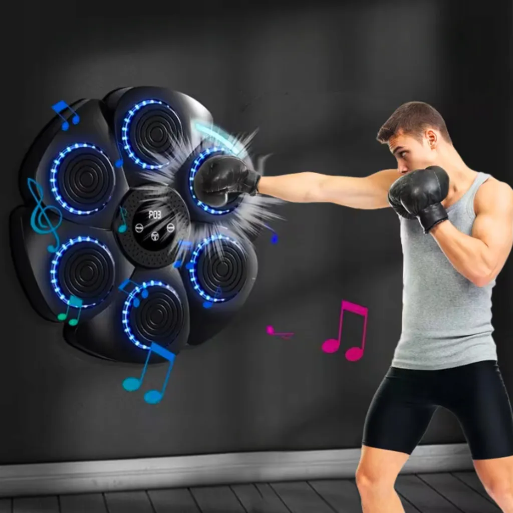 Machine de boxe musicale Bluetooth connectée avec gants XL noirs