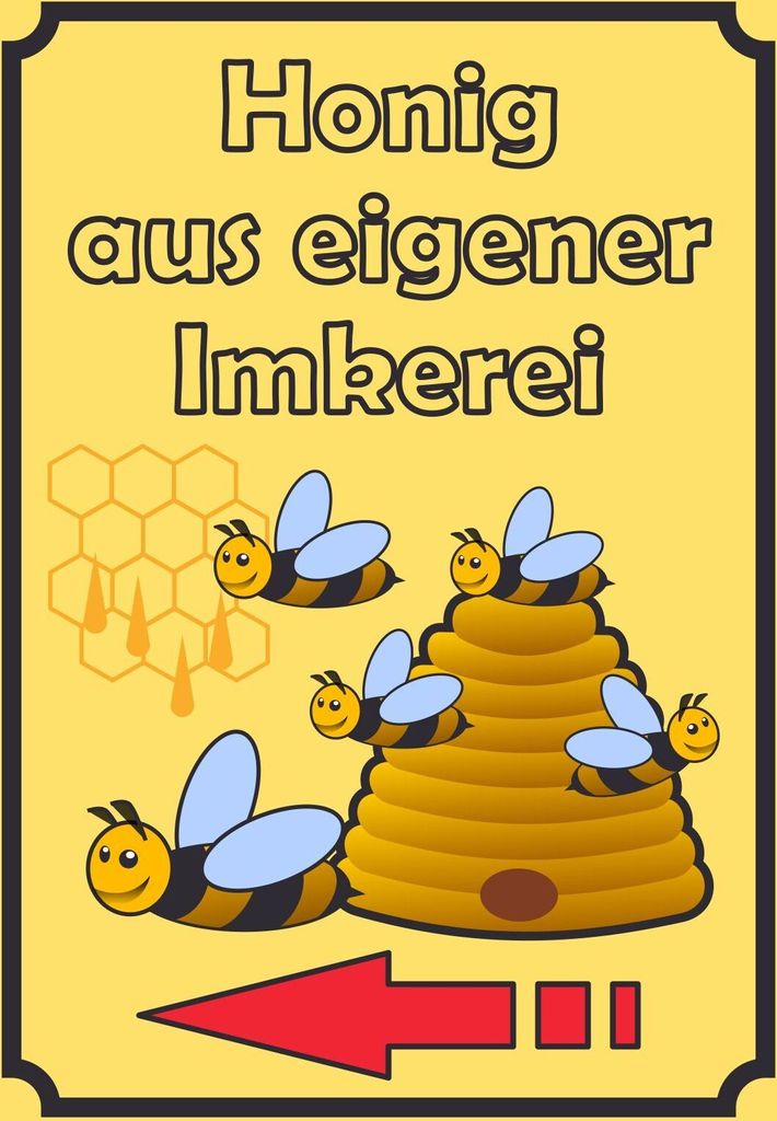 Verkaufsschild Schild Honig Hochkant mit Pfeil links A4 Rückseite selbstklebend