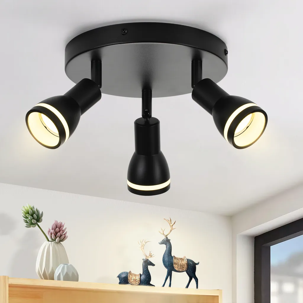 Plafoniera ZMH 3 Faretti GU10 Nero Opaco - Lampada Soffitto Orientabile