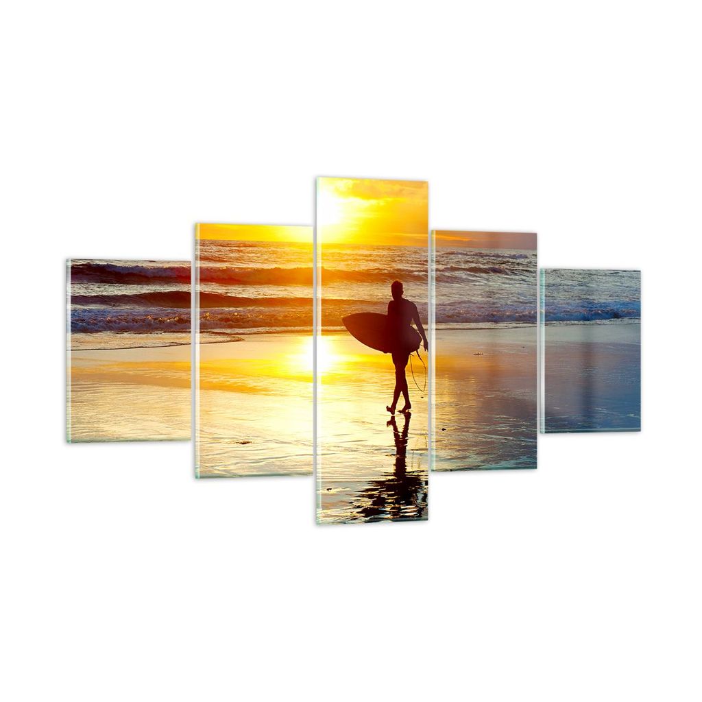 Bilder auf glas - Surfer sonnenuntergang ozean brett - 125x70cm - Glasbilder - Wandbilder - Kunstdruck - Wanddekoration aus Glas - Glas Bilder - Wa...