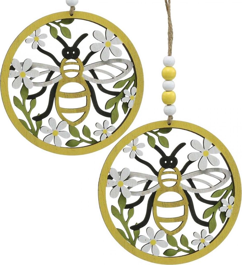 Biene Holzanhänger Frühlingsdeko Ø12cm 4er Set, 4 Stück