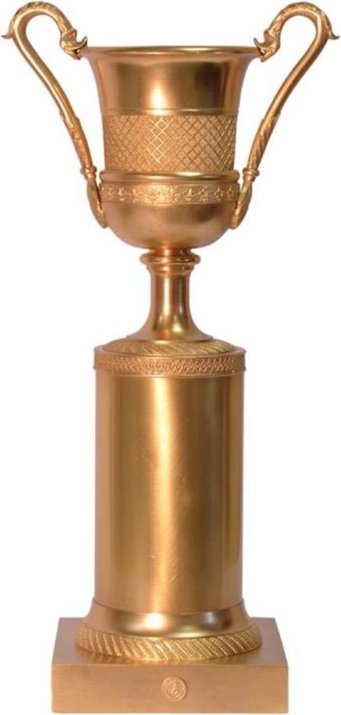 Casa Padrino Barock Bronze Deko Vase mit Sockel Bronzefarben 21,4 x 14,5 x H. 41,9 cm - Pokal - Trophäe - Wohnzimmer Dekoration