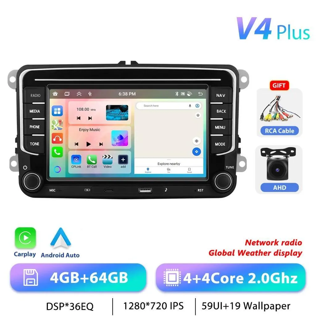 Système GPS Android 13 pour Volkswagen Golf Passat - Écran HD 7 Pouces