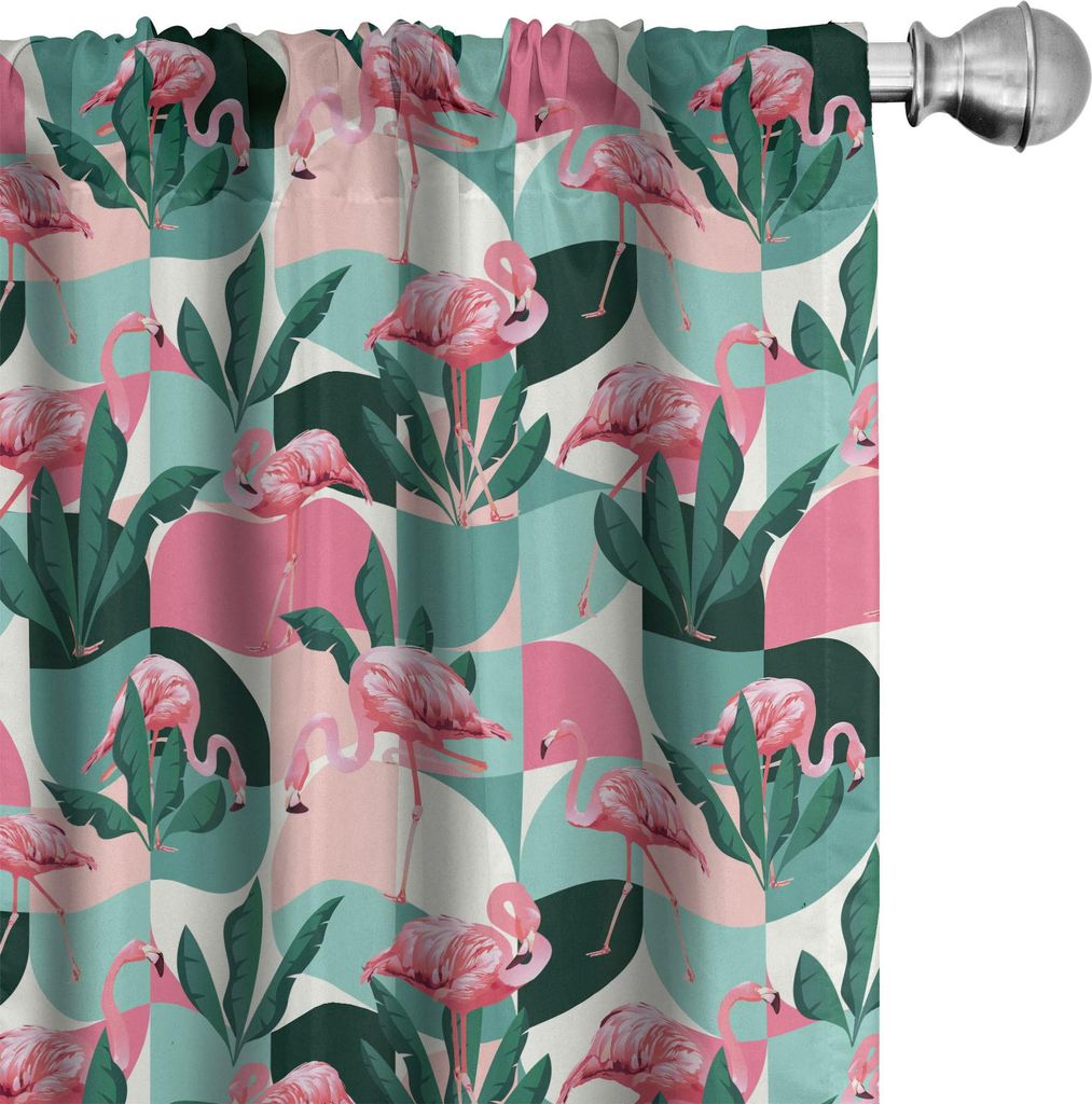 ABAKUHAUS Flamingo Vorhänge, Gardinen, Exotic Beach Birds Fans Palm Blätter auf Geometrischen Kreis-moderne tropische Kunst, 2 Stück 75 x 245 cm...