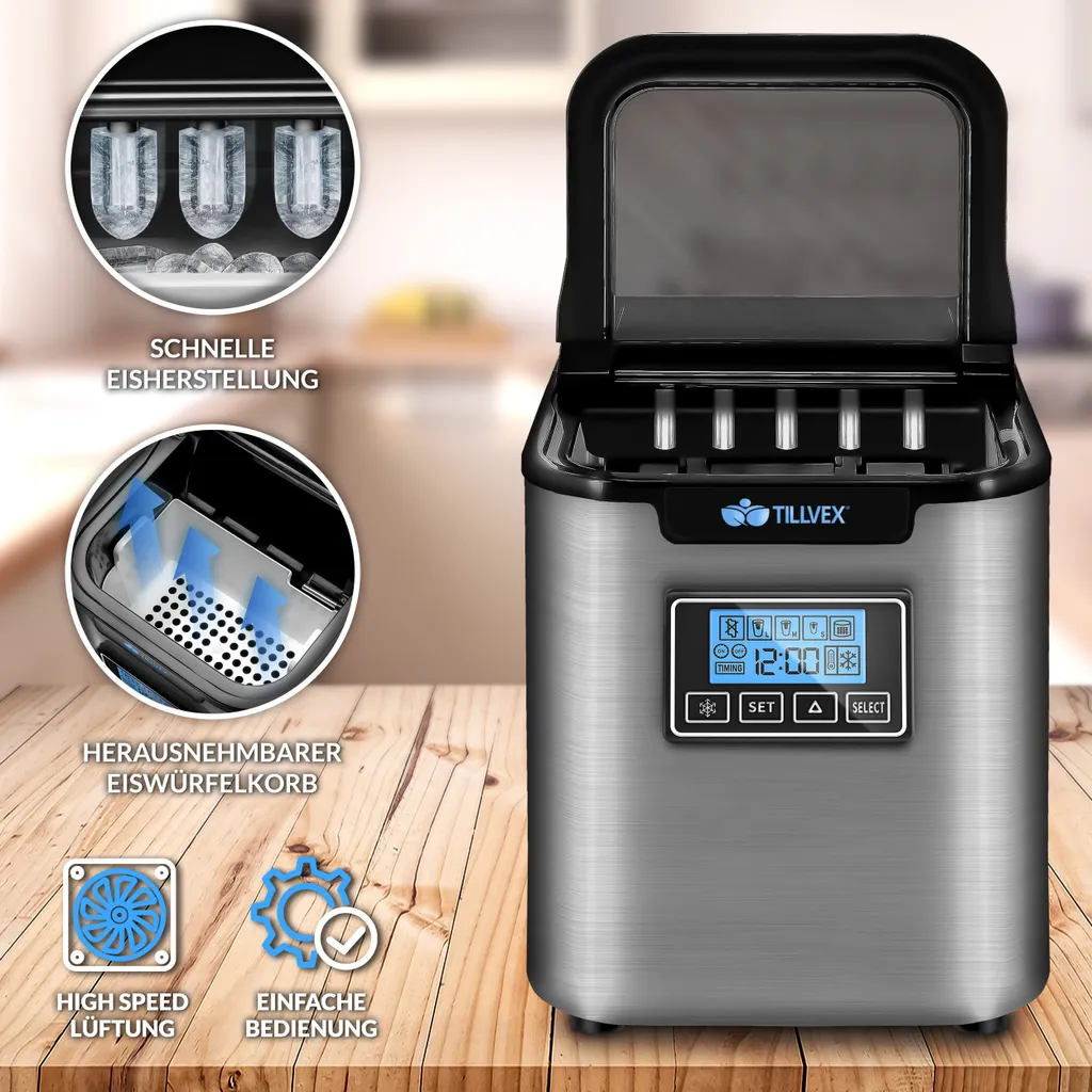 Machine à glaçons programmable tillvex 2.2L avec autonettoyage LCD - 2