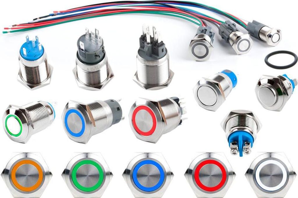 Schalter Taster beleuchtet LED 16 19 22mm Klingel Druckschalter Klingeltaster - Durchmesser: 22mm - Art: Taster flacher Knopf - Beleuchtung: nicht ...
