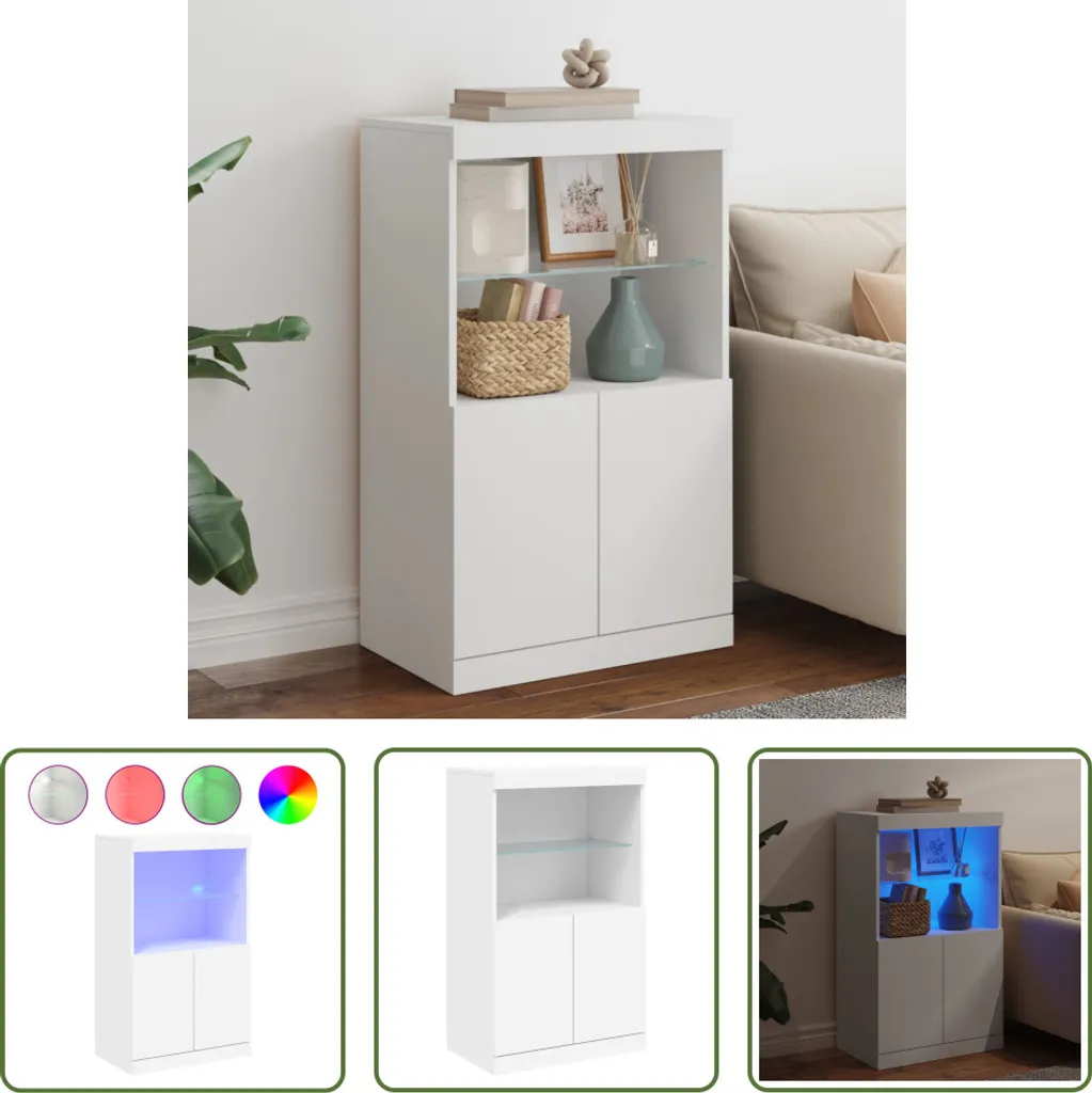 The Living Store Credenza con luci LED Bianco 60,5x37x100 cm